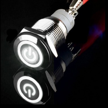 Stainless Steel Push Button Switch Power Symbol LED - 16mm WHITE