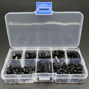 180PCS Black Nylon Hex M-F Spacers Screws Nuts Assorted Kits Standoff Fastener