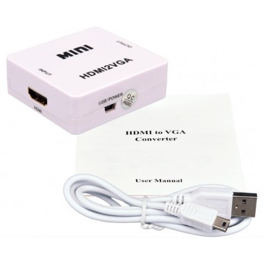 White 1080P Mini HDMI To VGA Converter Box Adapter